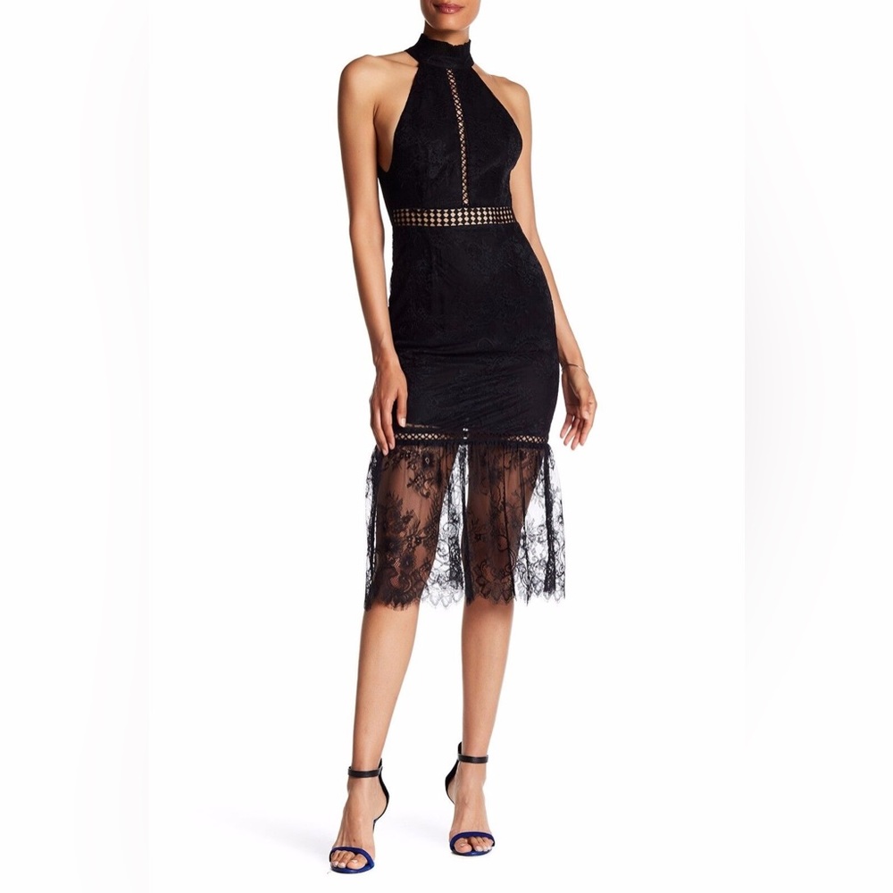 ABS by Allen Schwartz Victorian Lace Midi Black Cocktail Dress Size 4 NWT